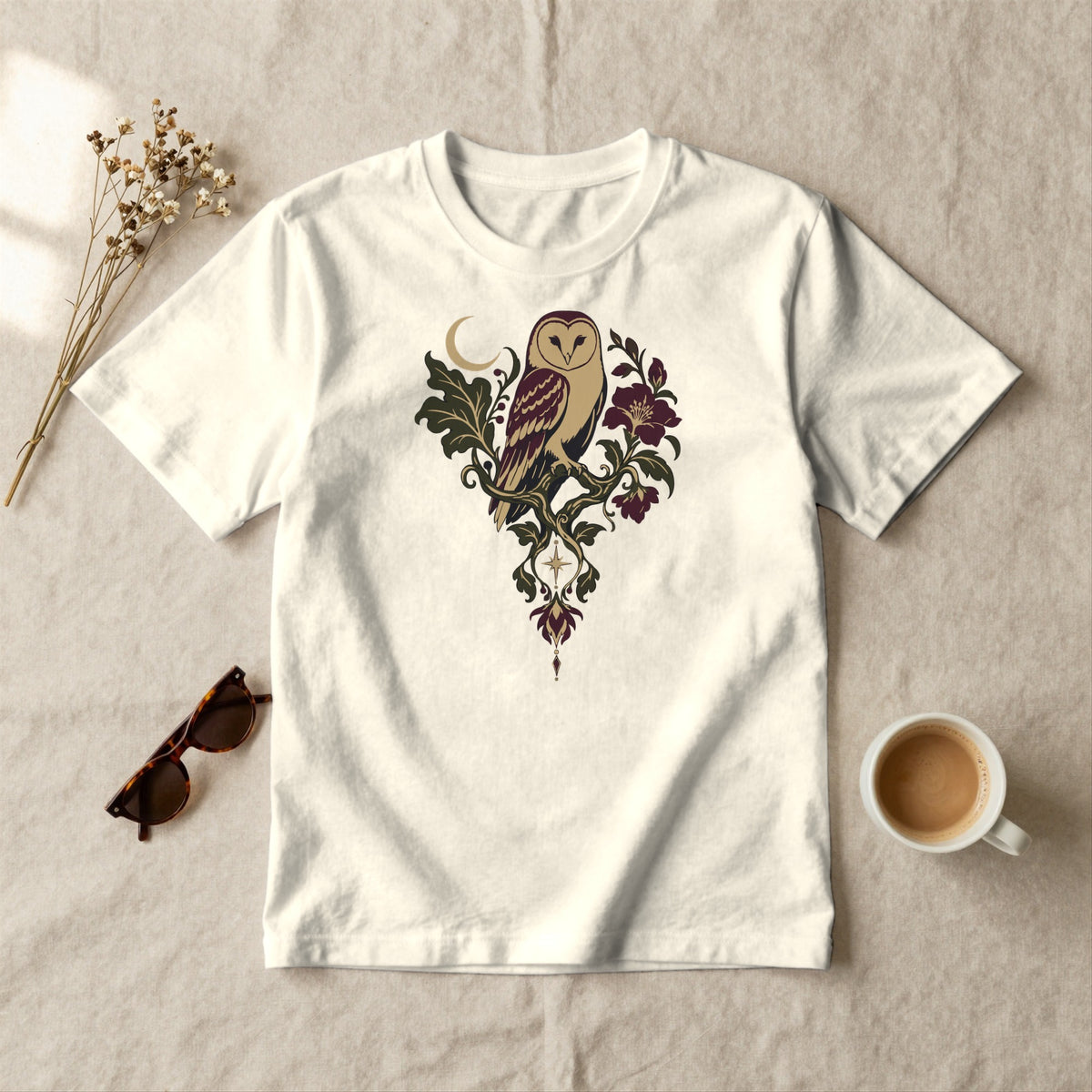 Barn Owl Crescent - styled flat lay · ivory