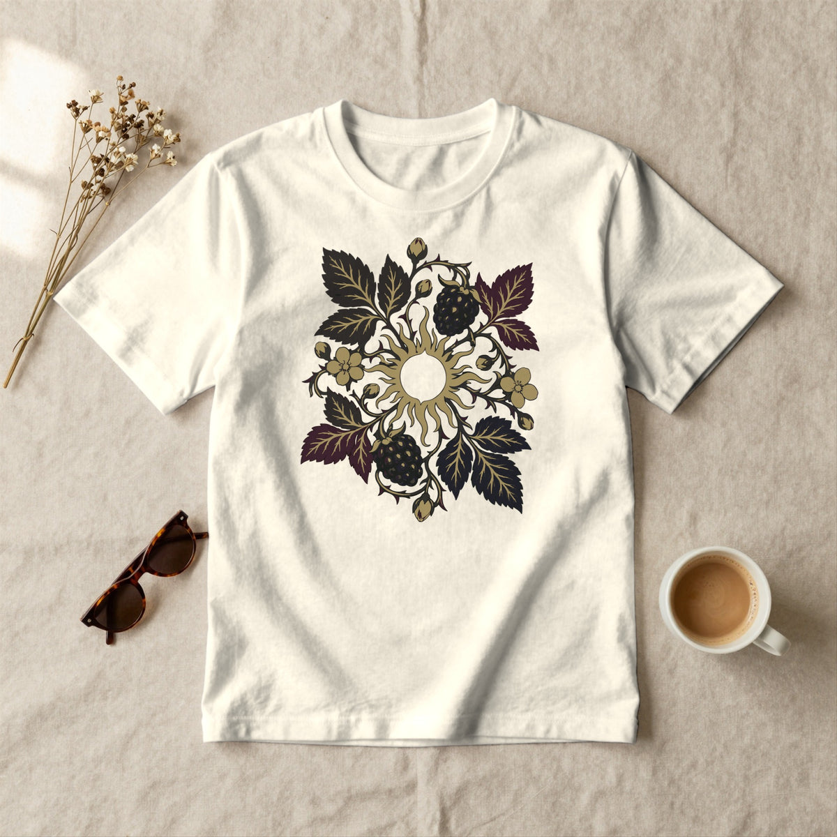 Blackberry Sun - styled flat lay · ivory