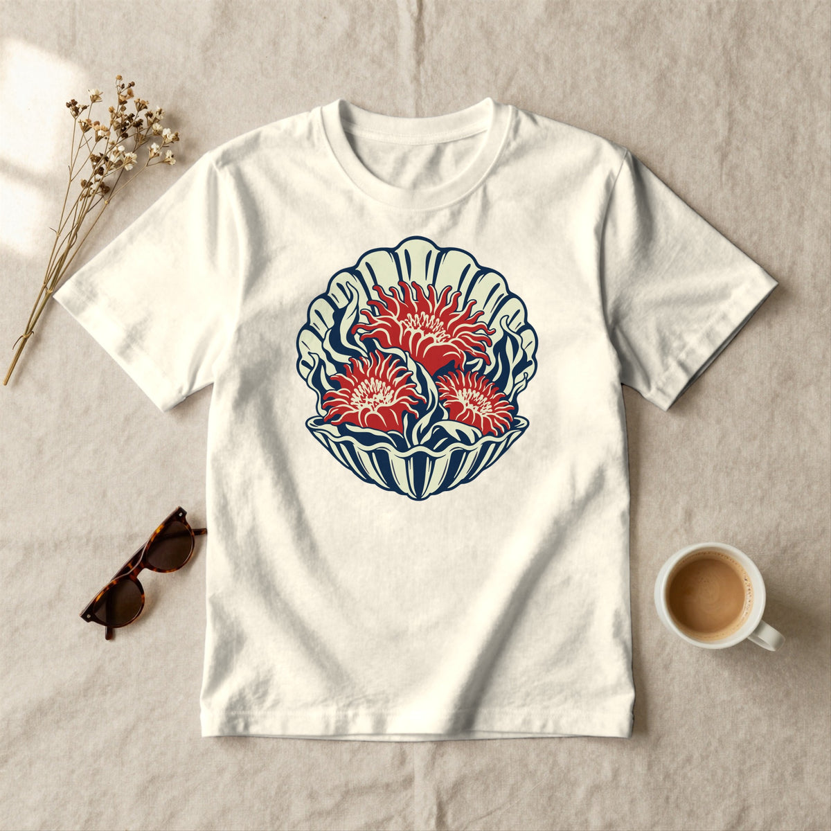 Sea Anemone Shell - styled flat lay · ivory