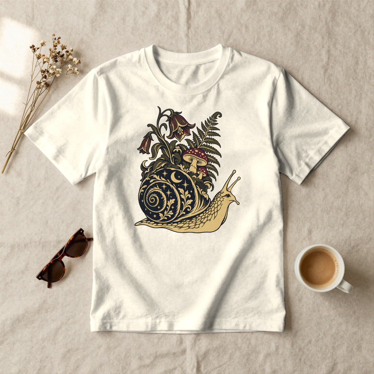 Night Garden Snail - styled flat lay · ivory