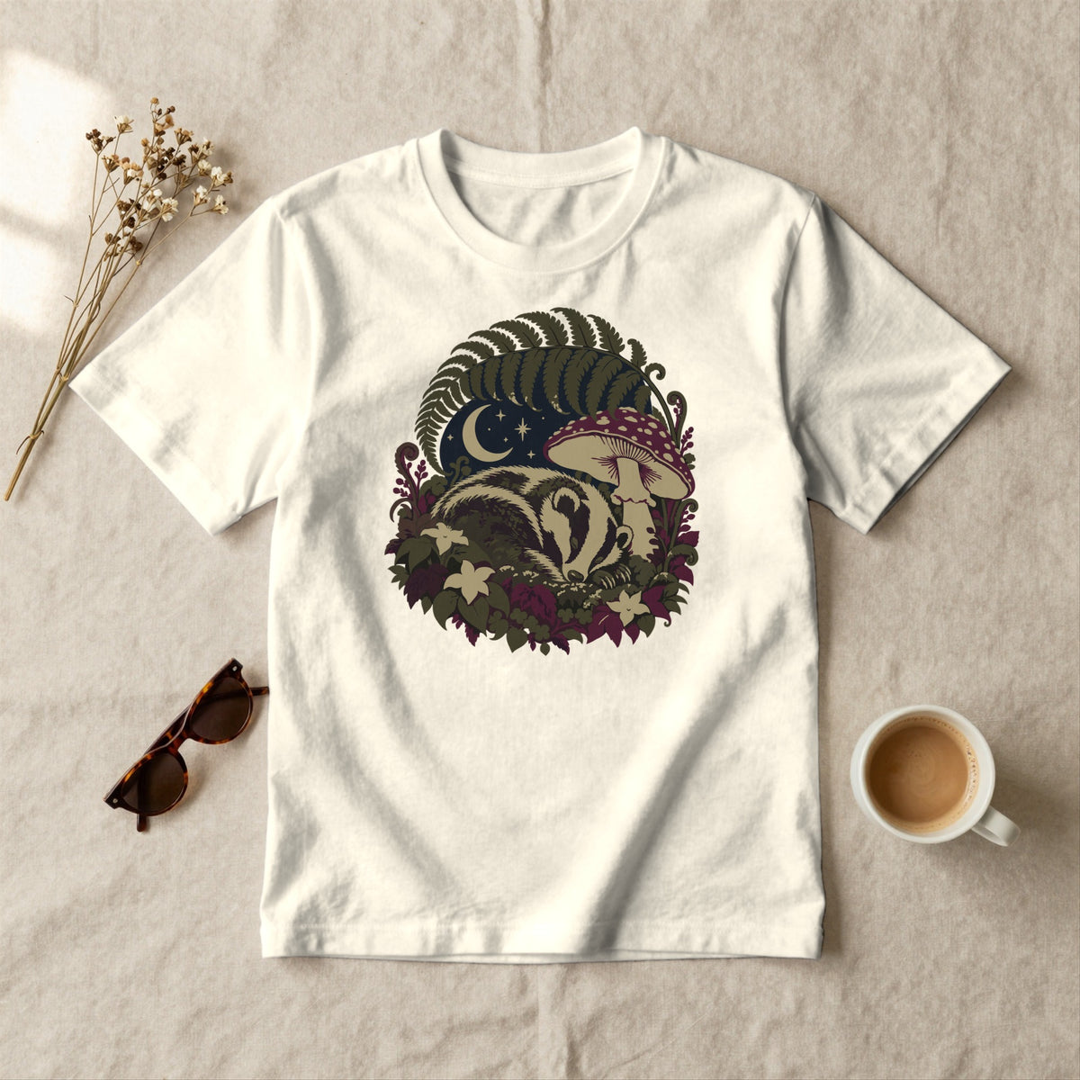 Sleeping Badger - styled flat lay · ivory