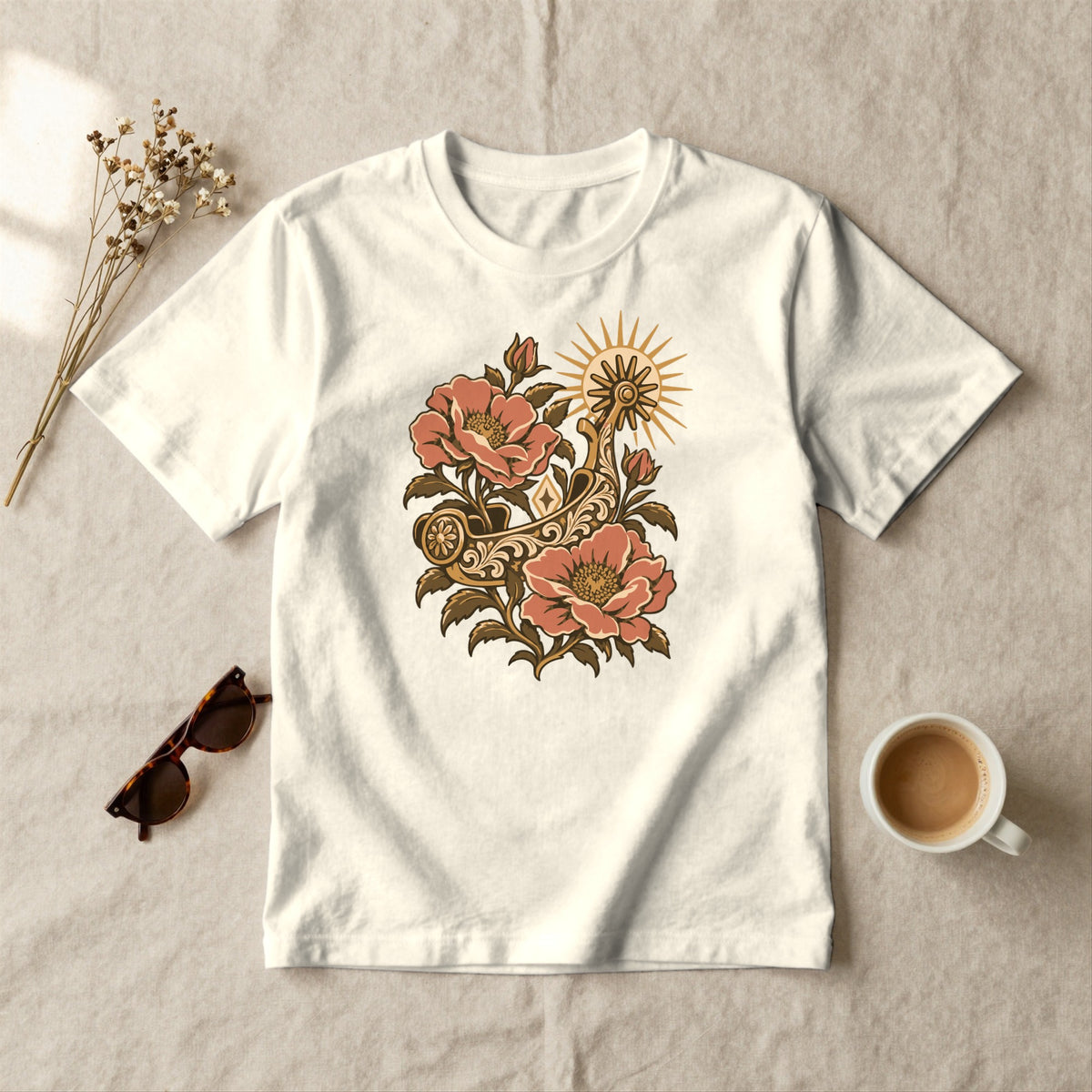 Western Rose Spur - styled flat lay · ivory