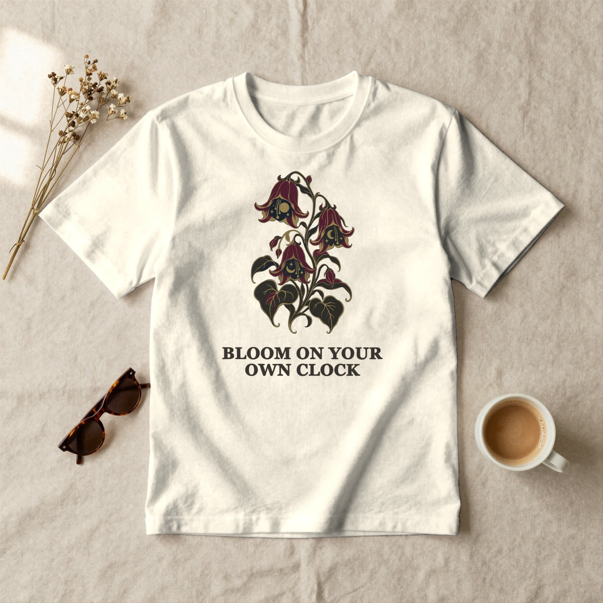 Bloom on Your Own Clock - styled flat lay · ivory