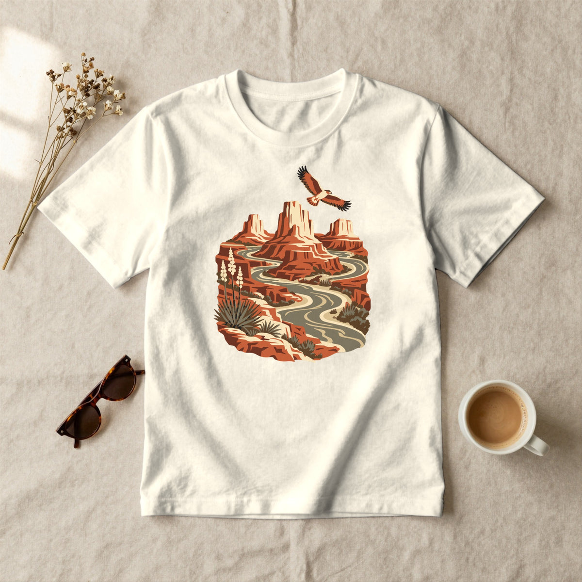 Canyon River Hawk - styled flat lay · ivory