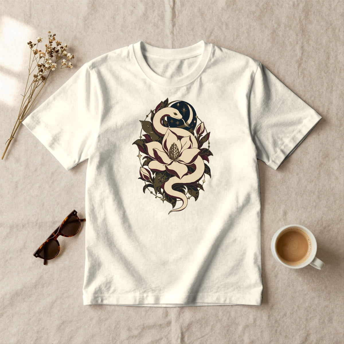 Serpent and Magnolia - styled flat lay · ivory