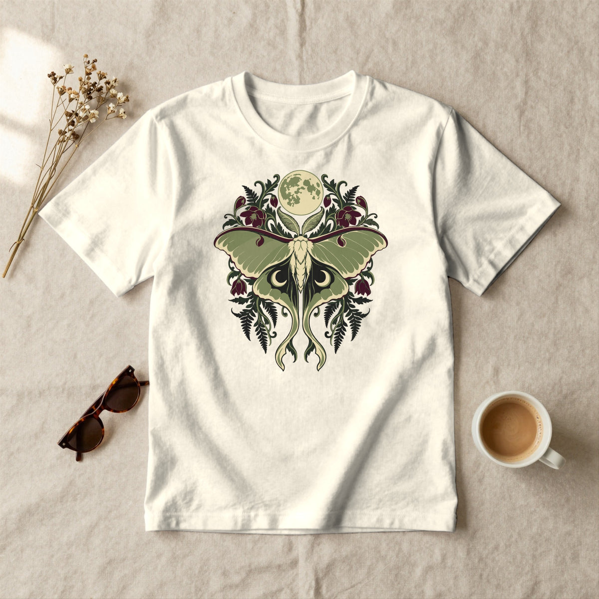 Luna Moth Moon - styled flat lay · ivory