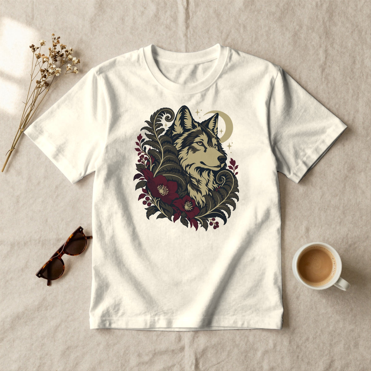Moonlit Wolf - styled flat lay · ivory