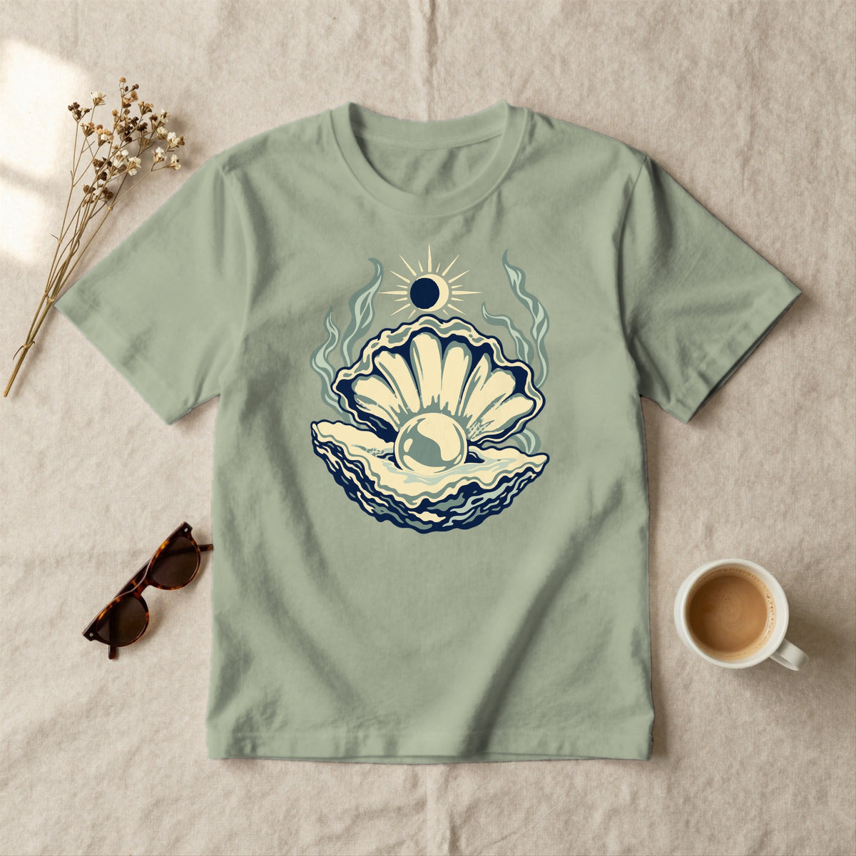 Pearl Oyster - styled flat lay · sage