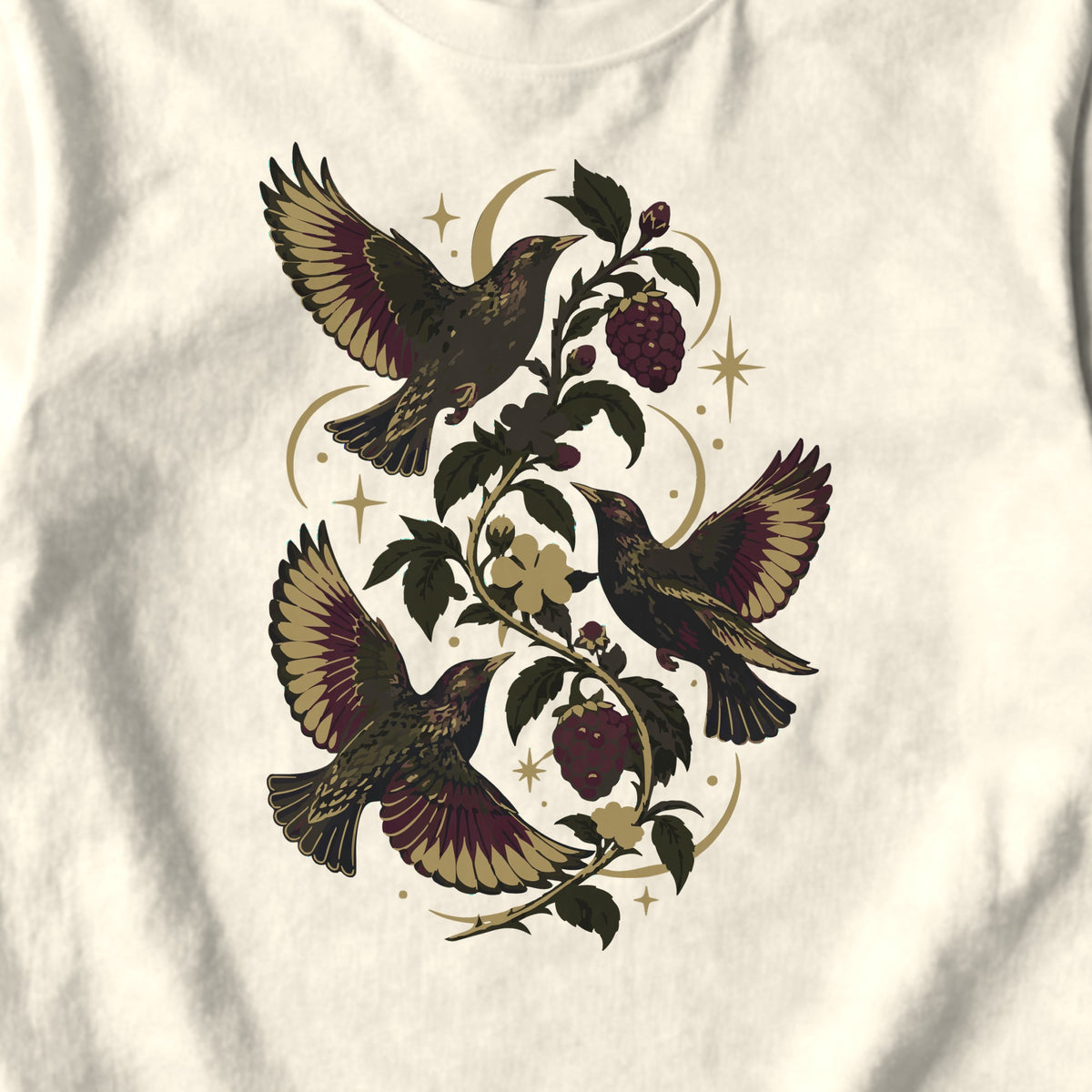 Blackbirds and Bramble - design close-up · ivory