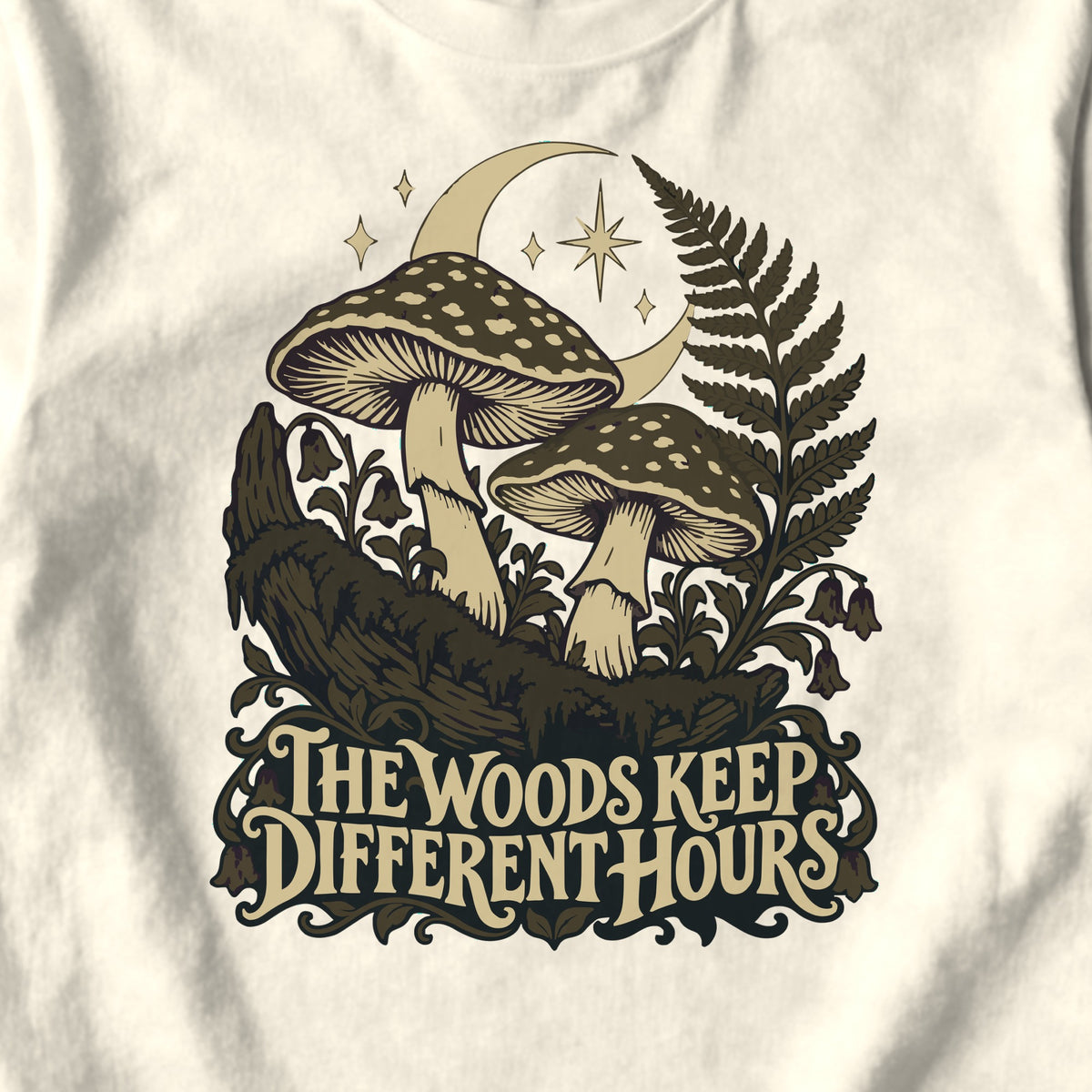 The Woods Keep Different Hours - design close-up · ivory