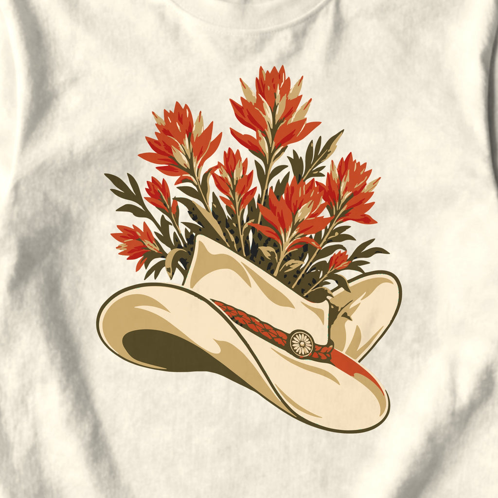 Wildflower Cowboy Hat - design close-up · ivory