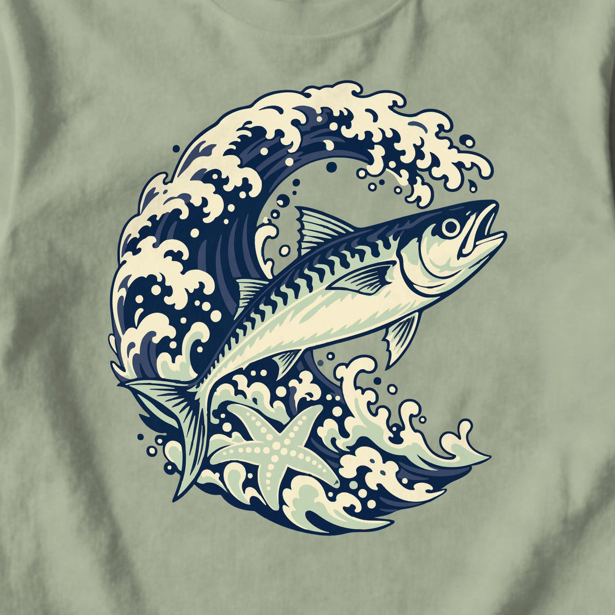 Mackerel Wave - design close-up · sage