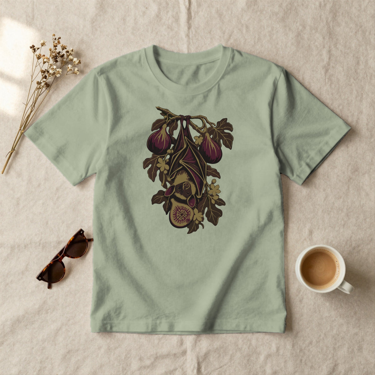 Fruit Bat and Figs - styled flat lay · sage