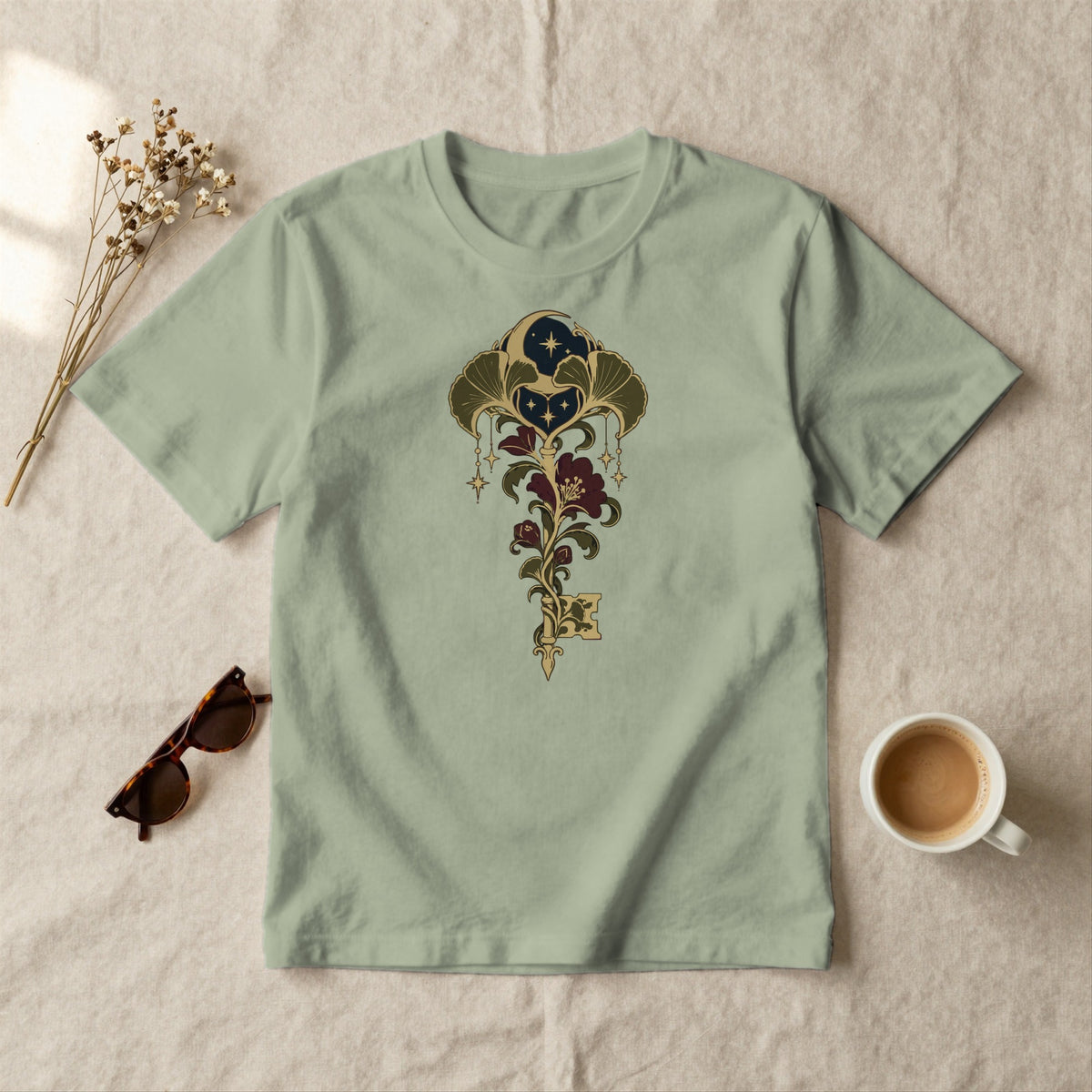 Celestial Key - styled flat lay · sage