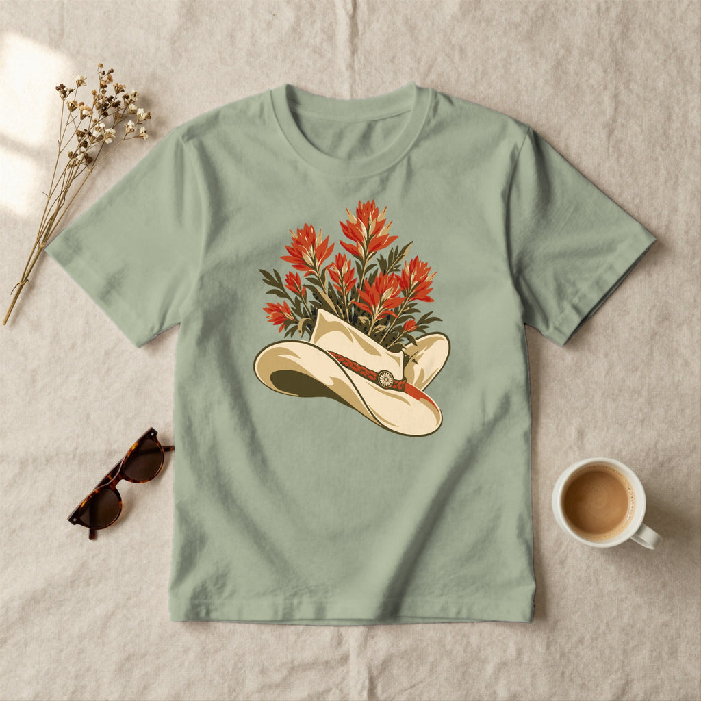 Wildflower Cowboy Hat - styled flat lay · sage