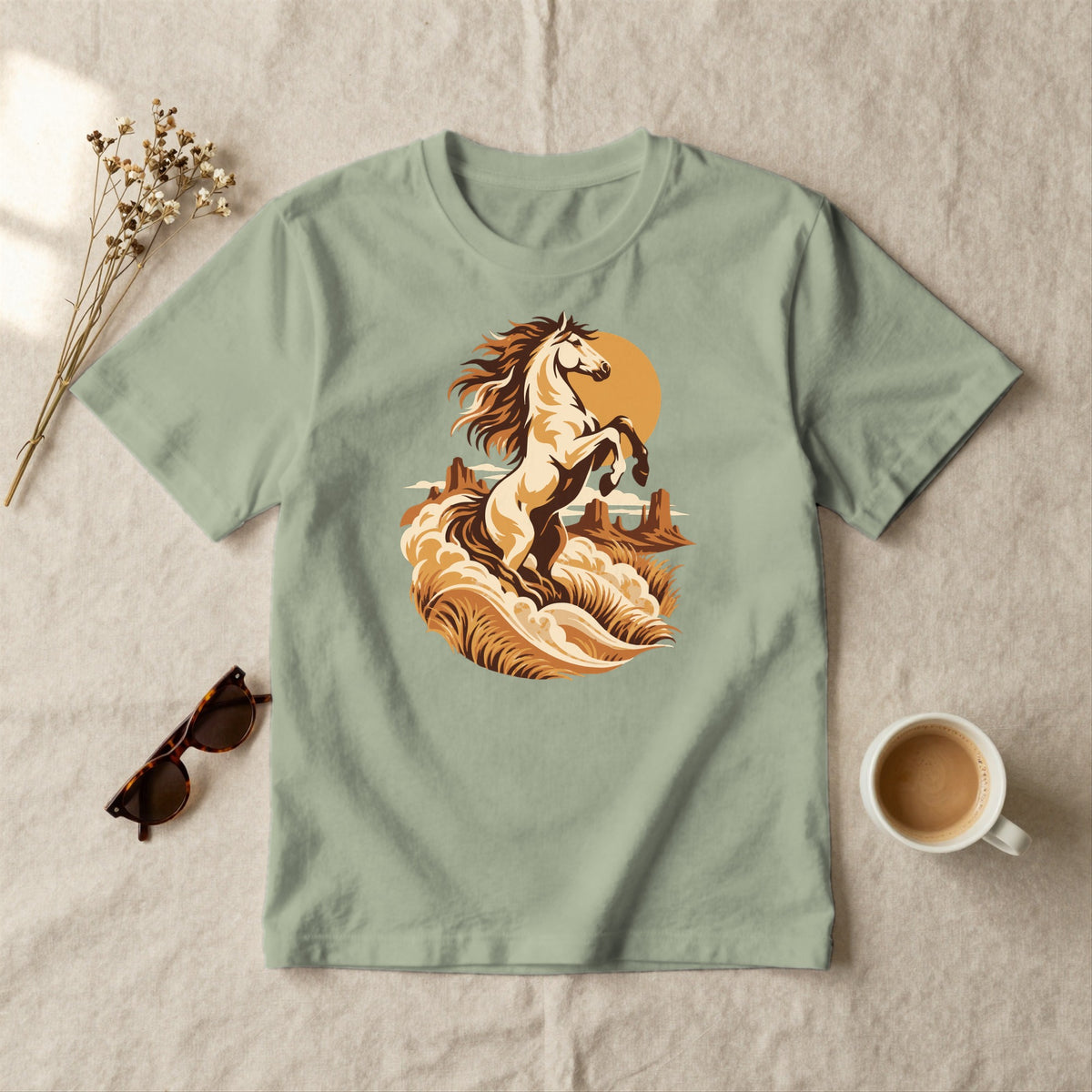 Mustang Sunset - styled flat lay · sage