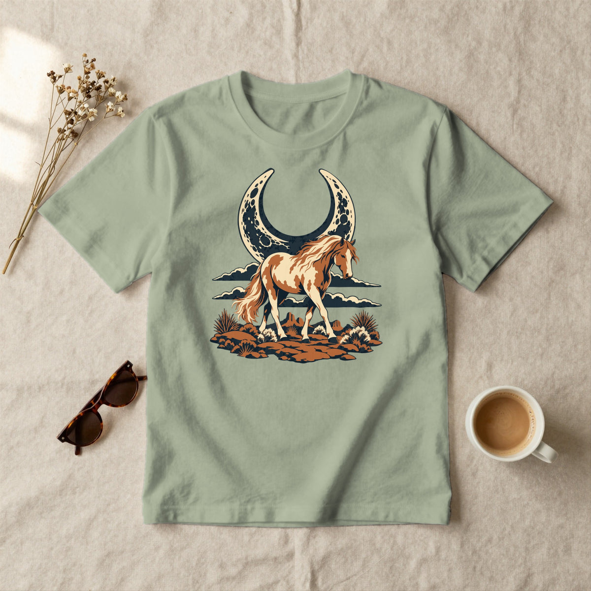 Moonlit Mustang - styled flat lay · sage