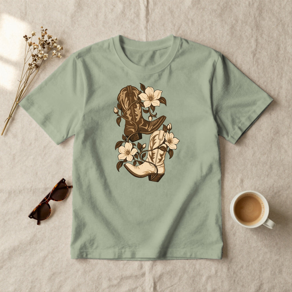 Blooming Boots - styled flat lay · sage