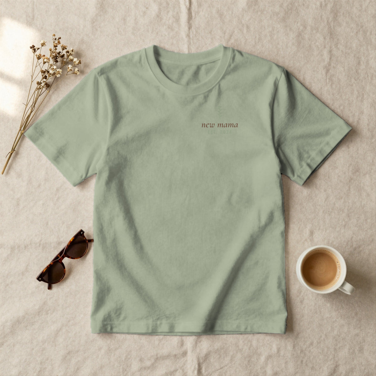 New Mama - styled flat lay · sage