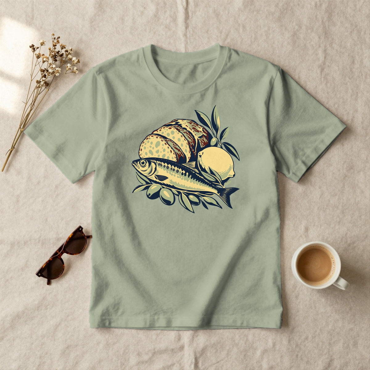 Fisherman's Lunch - styled flat lay · sage