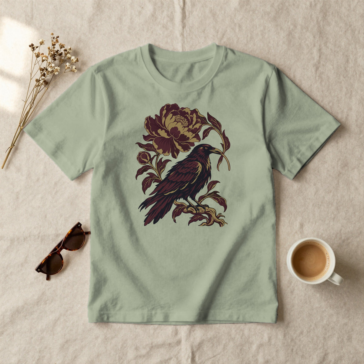 Raven and Peony - styled flat lay · sage