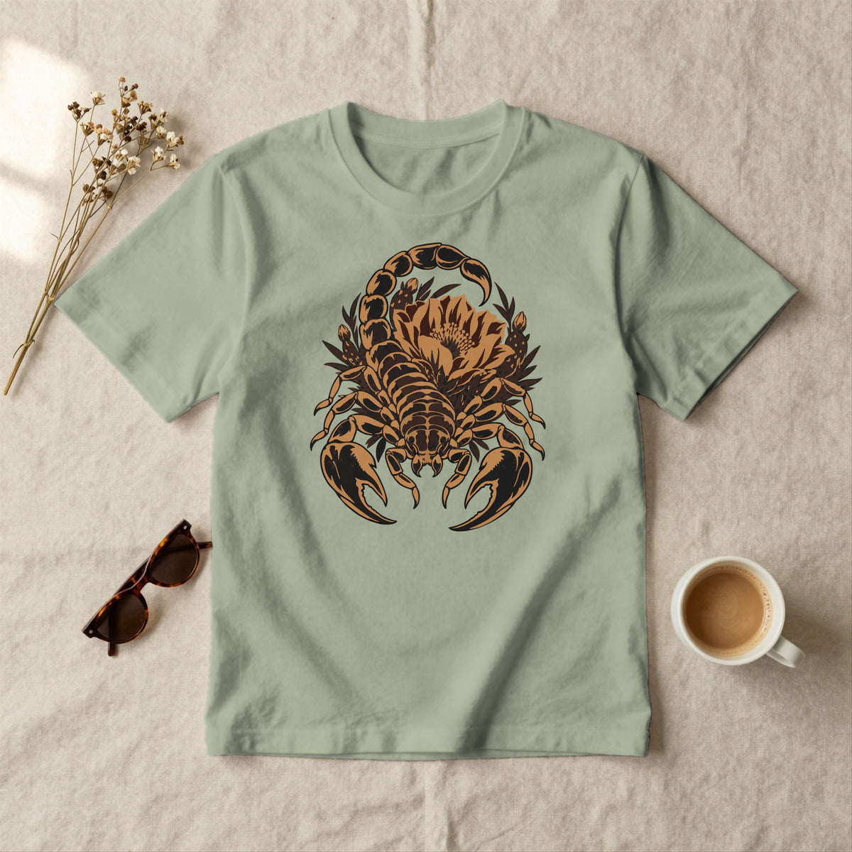 Desert Bloom Scorpion - styled flat lay · sage