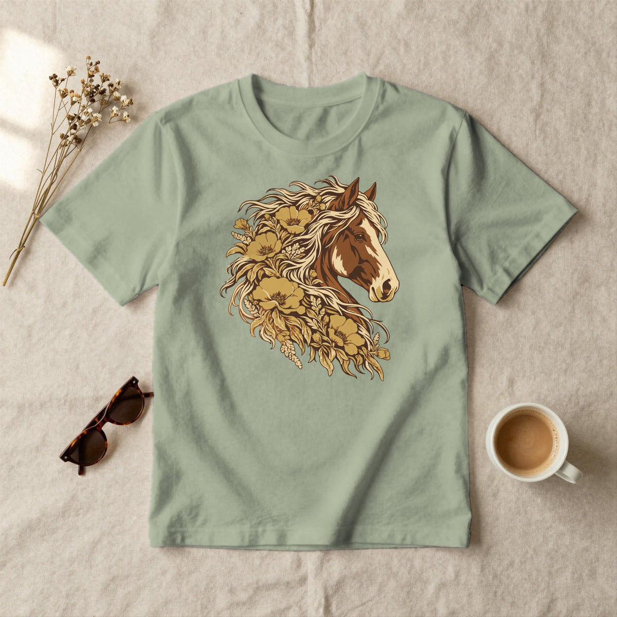 Wildflower Mane Horse - styled flat lay · sage