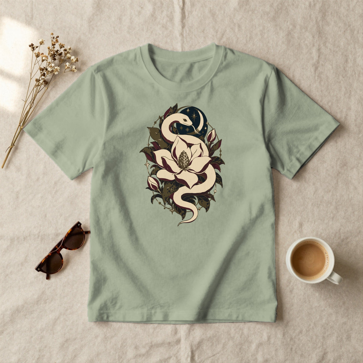 Serpent and Magnolia - styled flat lay · sage