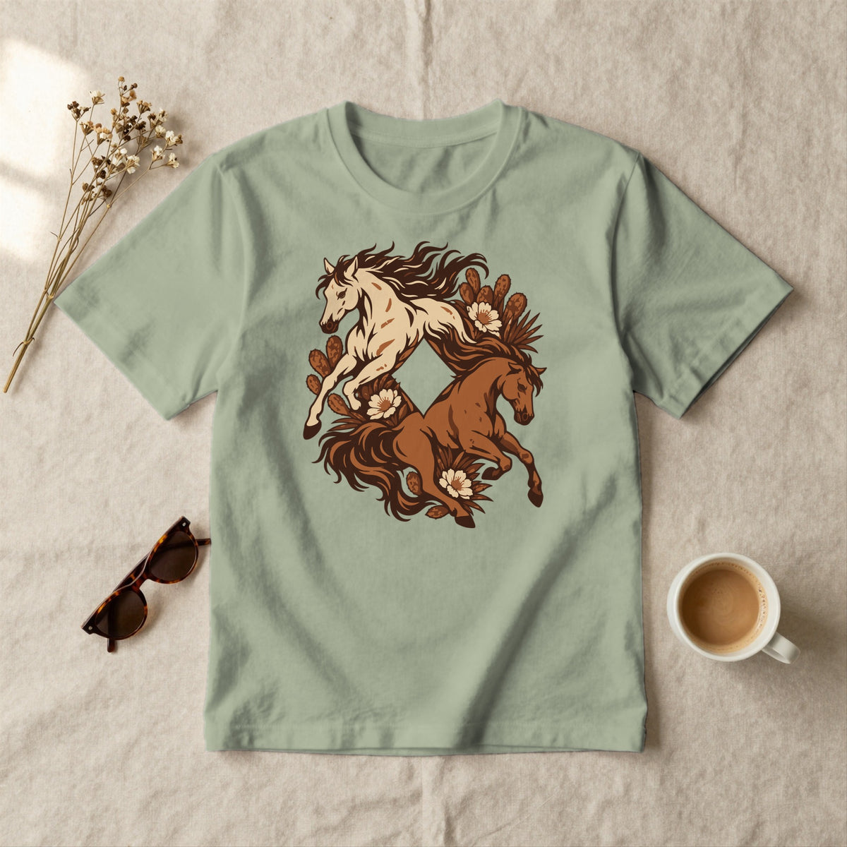 Wild Horses Running - styled flat lay · sage