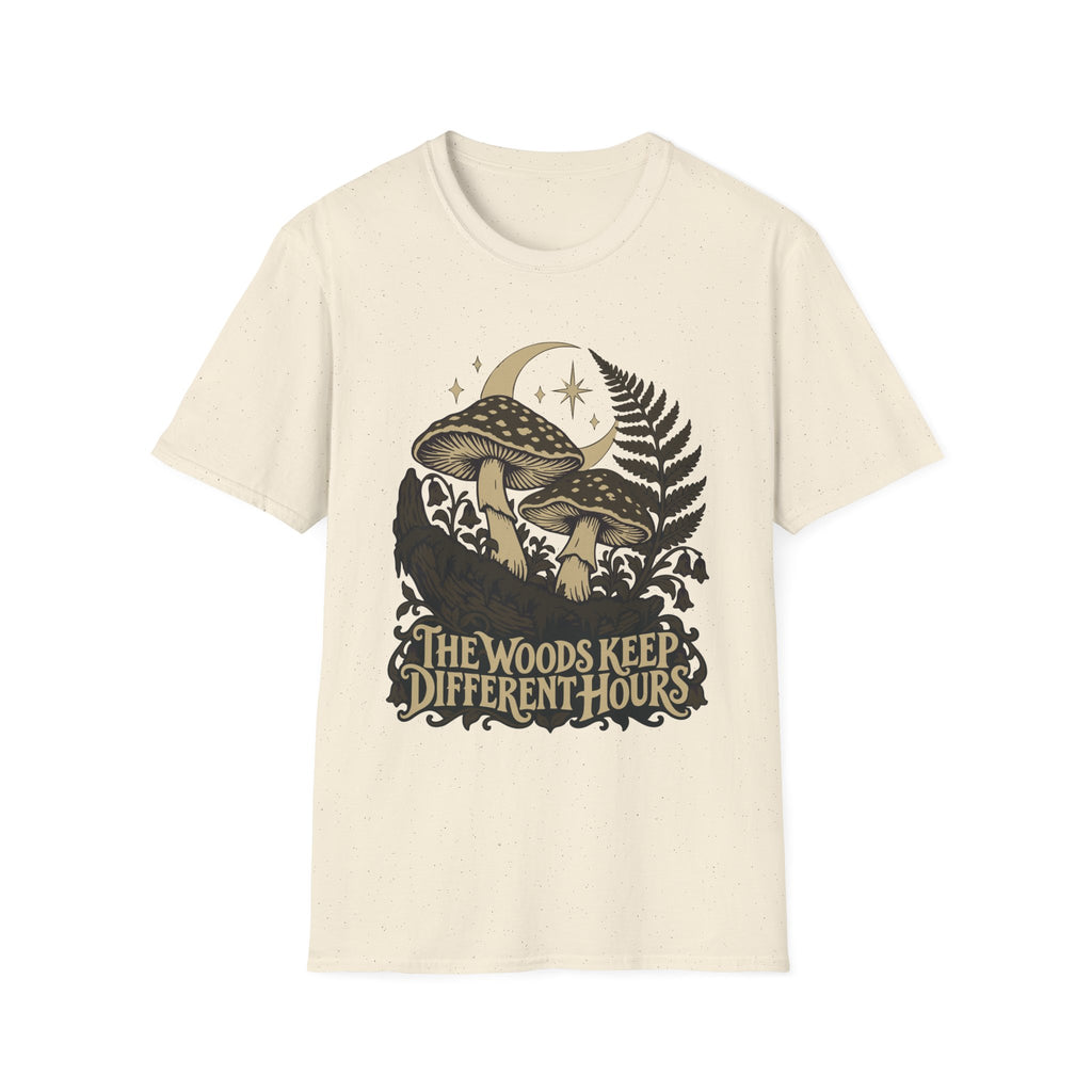 The Woods Keep Different Hours Tee – Everyday Softstyle